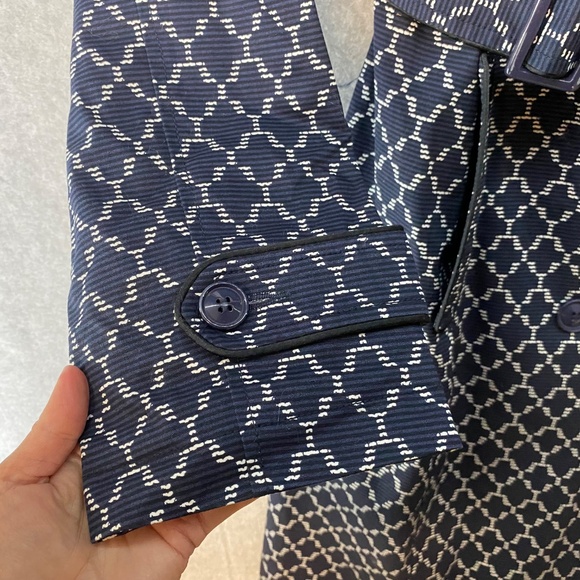 LONG TALL SALLY Size 10US Navy Blue White Trench Coat Belted Jacket UK RARE FIND - Picture 7 of 12